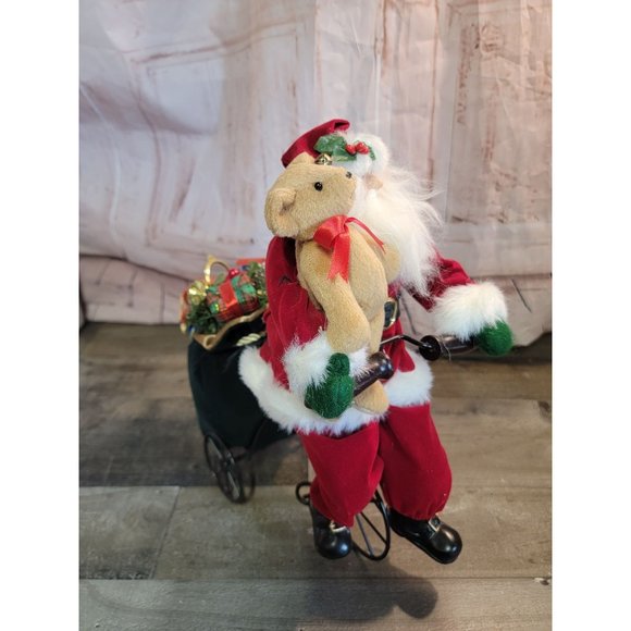 Santa on bike sack toy bag Teddy present tree train decor figure xmas decor - Picture 1 of 7